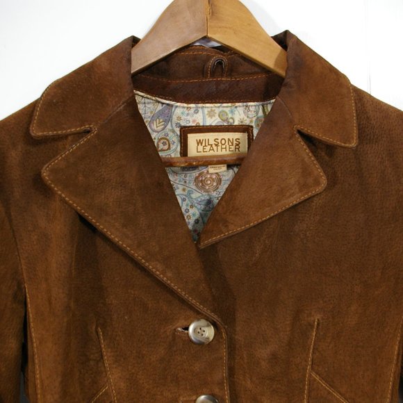 Wilsons Leather Suede Jacket Womens Extra Small Brown Leather Button Up Lined - Picture 2 of 12
